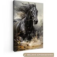 OneMillionCanvasses® Leinwandbild Pferde - Schwarz - Weiß - Tiere, Fotodruck (1 St), Leinwand Canvas Wandbild, Wanddekoration 20x30 cm