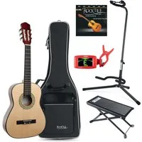 Classic Cantabile Konzertgitarre Klassik Gitarre - Komplettes Anfänger-Kit mit Ständer und Gigbag, 1/2, inkl. Fußbank, Stimmgerät und ein Satz Saiten