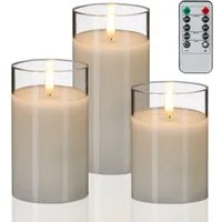 relaxdays LED-Kerze im Glas 3er Set, LED, Warmweiß, weiß