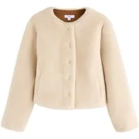 Next Fellimitatjacke Kragenlose Jacke aus Kunstfell (1-St)