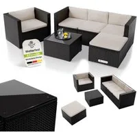 Juskys Gartenlounge-Set Punta Cana, (Set, Sitzgruppe), Polyrattan Sitzgarnitur, 1 Tisch, 1 Ecksofa, 1 Sessel und 1 Hocker