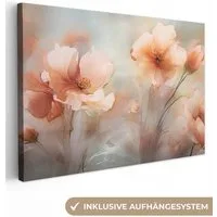 OneMillionCanvasses® Leinwandbild Blumen - Pastell - Kunst - Mohnblumen - Aquarell, Fotodruck (1 St), Leinwand Bilder Klein, Wand Dekoration Aesthetic 30x20 cm