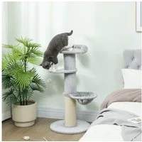PawHut Kratzbaum mit Hängematte, Spielbällen, Geeignet für Katzen bis 6 kg, Hellgrau