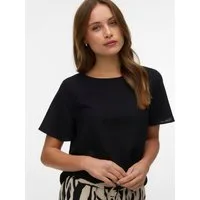 Vero Moda Blusenshirt VMMYMILO SS O-NECK TOP WVN GA mit Leinen