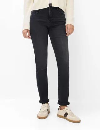 Brax Damen Five-Pocket-Hose Style CAROLA USED BLACK BLACK, denim dunkelgrau, Gr. 34K