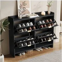 BlingBin Schuhschrank Schuhregal Schuhkipper (Er bietet Platz für 16 bis 24 Paar Schuhe, 1-St., mit 4 Schrank) 110 L x 24 B x 90 H(cm), Schwarz