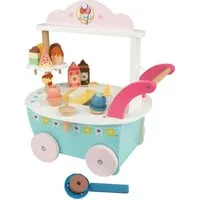 lupilu Spielzeug-Servierwagen Echt-Holz Spielzeug 18tlg Kinder Rollenspiel Eiswagen, (Komplettset, 18-tlg., 18-teiliges Set), Echtholz, Eiskremhalterungen, Eiscontainer mit beweglichem Deckel