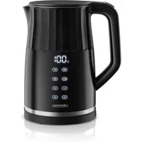 Arendo Wasserkocher aus Edelstahl, Doppelwand, Temperatureinstellung 40°–100°C mit Anzeige, 1,7 l, 2200 W, Teekocher mit Temperaturanzeige, in 5 °C-Schritten einstellbar