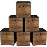 BlingBin Faltbox Aufbewahrungsboxen, faltbare Stoffboxen (6er Set, 6 St., 30x30x30 cm), für Würfelregal, Ordnungsboxen mit Griff, Braun-Schwarz