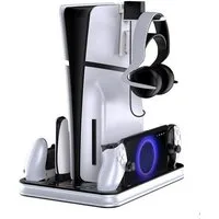 Wigento Für Sony PlayStation 5 Slim / Portal Ladestation Controller Dock Weiß Stromadapter