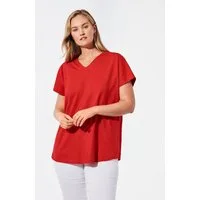 GOLDNER T-Shirt Luftiges Shirt mit schmaler Blende (CURVY, CURVY) Unifarbenes Modell mit elegantem V-Ausschnitt