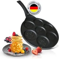 endusor Crêpepfanne Pancake Pfanne ⌀26cm mit 7 Smiley Motiven für Kinder, Aluminiumguss (Alle Herdarten inkl. Induktion, Ø 26cm Bratpfanne), modernster Antihaft-Beschichtung & Eisenkernboden für Pancakes & Mehr