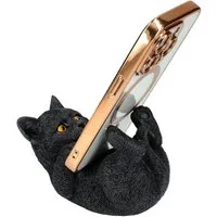 Figuren Shop GmbH Tierfigur Handyhalter Katze schwarz - Familiar Helper - Tierfigur Dekofigur Deko