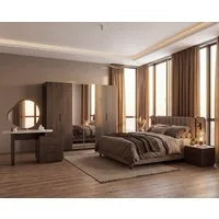 JulietHome Schlafzimmer-Set Lizbon, (Set, Kleiderschrank, Bett, 2 Nachttische, Schminktisch mit Spiegel & Hocker), Bettkasten und integrierte Bettlampen