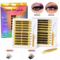 MOPUEA Einzelwimpern Selbstklebende Wimpern,Ohne Kleber Natürliche Lashes 200 Stück, mit Pinzette, Wiederverwendbare Wimpern Selbstklebend, 2 tlg., Wimpernbüschel mit C-förmigem Schwung, zwei Ausführungen