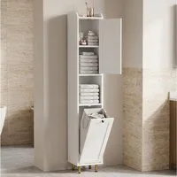 TLGREEN Badkommode Badezimmerschrank mit Wäschekorb, (37 L Wäschebeutel, Standschrank mit 4 Aufbewahrungszonen), verstellbare Böden, 25 kg Tragkraft, Kippschutz