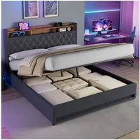 HAUSS SPOLE Polsterbett Jugendbett mit Stauraum,als Einzelbett-oder Doppelbett erhältlich (160x200cm Doppelbett mit Lattenrost, Ohne Matratze), Boxspringbett Schlafzimmerbett für Erwachsene