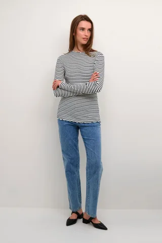 Langarm-Shirt Slim fit Egret/Night Sky Stripe blue white