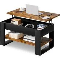 Yorbay Couchtisch Höhenverstellbar 46-60cm mit Gasfeder & verstecktem Fach, Sofatisch mit Stauraum, Wohnzimmertisch, stabil bis 80kg