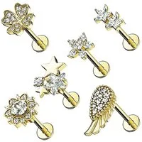 Taffstyle Piercing-Set 6er Set Tragus Knorpel Piercing Kristall Stecker, Set Piercing Glitzer Ohr Cartilage Labret Lippenpiercing Lippe Knorpel