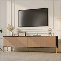 Merax Lowboard mit Farbblock in Schwarz und Gold (1 St., 179 × 35 × 53,5 cm), TV-Schrank mit Strukturfront, Schranktüren, 4 Fächern und Metallbeinen