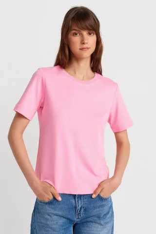 Damen Baumwoll Rundhalsausschnitt T-Shirt