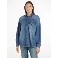 Tommy Hilfiger Hemdbluse DNM LS RELAXED SHIRT BETH mit Tommy Hilfiger Flagge
