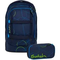 Satch Schulranzen Schulrucksack-Set PACK Blue Tech 2-teilig (2-teilig), ergonomisch, Your-Size-System: auf Körpergröße anpassbar