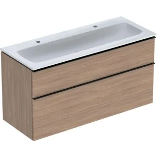 Geberit iCon Waschtisch mit Unterschrank 120 cm 502338JH1 Waschtisch-Set 120x63x48cm, weiß, Korpus Eiche, Griff lava matt