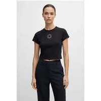 HUGO Kurzarmshirt Dome Cropped, mit Strass-Logo