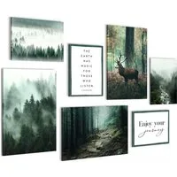 Novart Wandbild Wald Hirsch KOMPLETT AUFHÄNGFERTIG Natur Grün Wohnzimmer Schlafzimmer, Hirsch