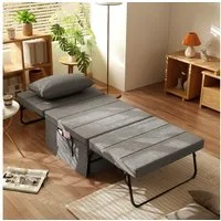 HOMCOM Gästebett 4-in-1 Einzelbett Klappbett klappbare Reisebett Ottomane mit Matratze (5-Stufen Höhenverstellbar, 1-St., mit stabilem Stahlrahmen) Grau, 188 x 75 x 38 cm
