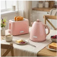 HOMCOM Frühstücks-Set Wasserkocher mit automatischer Abschaltung, 2-Scheiben-Toaster (2-tlg), Set in Rosa, Schnellkochfunktion