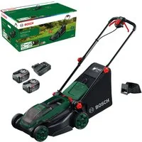 Bosch Home & Garden Akkurasenmäher Rotak 18V2-38, 38 cm Schnittbreite, (inkl. 2 Akkus und Ladegerät), Kraftvoller 3-in-1-Mäher für mittelgroße bis größere Rasenflächen