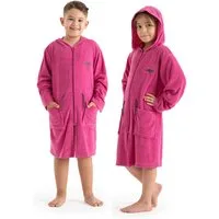 KangaROOS Kinderbademantel Kira, Ideal für Zuhause, Schwimmbad oder im Urlaub, Kurzform, Leichtfrottier, Kapuze, Reißverschluss, modernen, sportliches Design, leuchtenden Akzenten