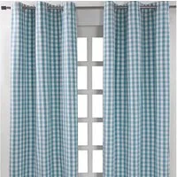 Homescapes Gardine Blau karierter Ösenvorhang im 2er Pack, B 137 cm x L 117 cm