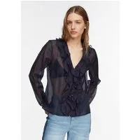 comma Langarmbluse Bluse Lyocell-Bluse mit Volants