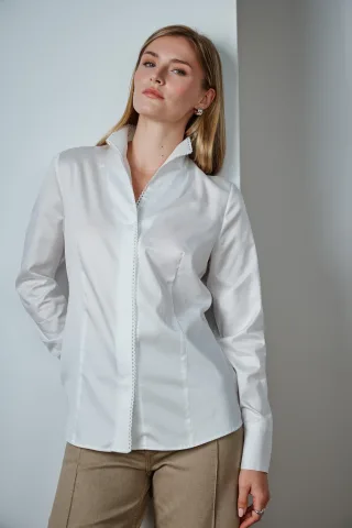 ETERNA - Satin Shirt Bluse Satingewebe Langarm weiß - Gr. - 44/Langarm