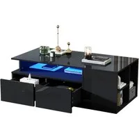 Merax Couchtisch hochglanz Sofatisch Beistelltisch mit LED-Beleuchtung (App-gesteuerter Beleuchtung, 1-St., 100x50x35cm), Beistelltisch Wohnzimmertisch mit 2 Schubladen und 9 Ablagefächern
