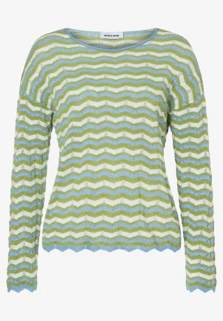 MORE & MORE - Pullover mit Wellen-Streifen grün - Gr. - 42