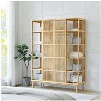 en.casa Kleiderschrank »Hudiksvall« mit 10 Staufächern, 2 großen Ablagen185x140x45cm Natur