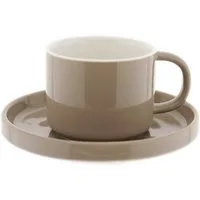Mulex Kaffeeservice 12-teiliges Mokkatassen Set aus hochwertigem Porzellan, 90 ml - Taupe (12-tlg), 6 Personen, Porzellan, 6x Mokkatassen, 6x Untertassen