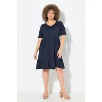 Ulla Popken Jerseykleid Jerseykleid Zierband A-Linie V-Ausschnitt Halbarm