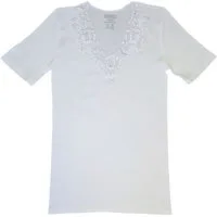 Toker Collection® Unterziehshirt Damenhemd Spencer Halbarm mit extra breiter Spitze (Packung, 1 Stück) aus reiner Baumwolle