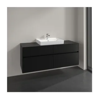 Villeroy und Boch Collaro Waschtischunterschrank C084B0VL 140x54,8x50cm, Waschtisch mittig, LED-Beleuchtung 10,4 W, volcano black