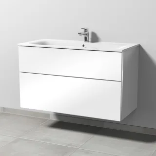 Sanipa 3way Waschtischunterbau zu Geberit Renova Plan Slim Waschtisch mit 2 Auszügen, Weiß-Glanz BS68878