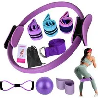 Refined Living Pilates-Ring Pilates Kit für Frauen Pilates Ball, Resistance Band, Pilates Ring (Pilates Set für Zuhause, Oberschenkeltrainer Yogaball Fitness zubehör, Fitnessbänder Set für Beine, Arme und Oberschenkel, Abnehm-Equipment), Geschenke fü