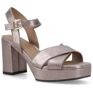 Hush Puppies Ophelia Leder Absatz Wildleder Damen Sandalen in Silber Slim Fit