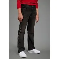 Bruno Banani Bootcut-Jeans Stretchjeans mit Nieten an Seitennaht, perfekter Modeartikel Jeans in Bootcut Fit, mit Glitzersteinen, mit Abriebeffekten