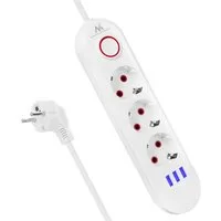 Maclean MCE394 3er Steckdosenleiste 2500W 3xUSB Steckdosenleiste 3-fach (Kabellänge 1.5 m), 110-240V AC 50/60Hz, 2,1A max 2500W, 1,5m